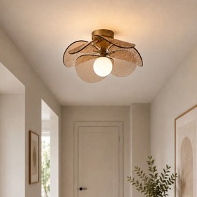 Candeeiro de Teto de Design Bronze Escuro com Vidro Canelado Âmbar - Kemner