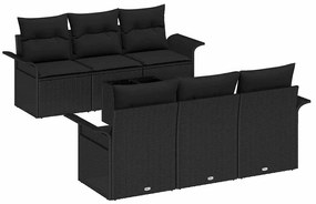 Conjunto de Sofá de Jardim de 7 Peças com Almofadas Preto em Rattan Po