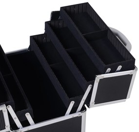HOMCOM Estojo de maquiagem portátil Estojo profissional de cosméticos com 6 gavetas extensíveis, fechadura, rodas e alça retrátil 36x23x58 cm preta