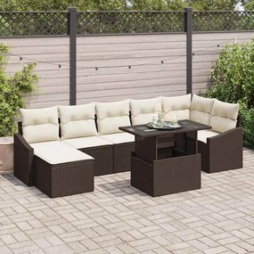 vidaXL Conjunto de Sofá de Jardim com 8 Peças e Almofadas Castanhas em Rattan