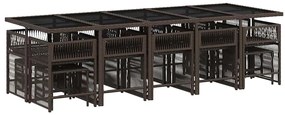 15 pcs conjunto jantar p/ jardim c/ almofadões vime PE castanho