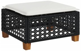 4 pcs conjunto de sofás para jardim c/ almofadões vime PE preto