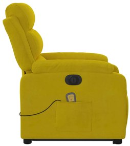 Poltrona massagens reclin. elevatória elétrica veludo amarelo