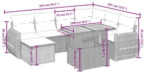 8 pcs conjunto de sofás p/ jardim com almofadões vime PE bege