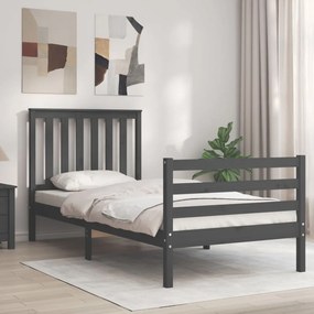 vidaXL Estrutura de cama com cabeceira 90x200 cm madeira maciça cinza