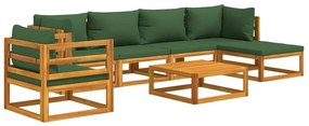 7 pcs conj. lounge jardim madeira c/almofadões verdes