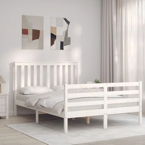 Estrutura de cama de casal c/ cabeceira madeira maciça branco