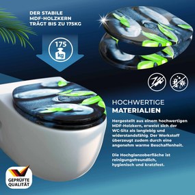 Assento sanitário em pedra e folhas com sistema de descida automática 45,7 x 38 cm Cinzento + Verde