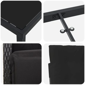 Conjunto de Jantar de Jardim vidaXL de 9 Peças com Almofadas Preto Rat