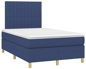 Cama box spring c/ colchão e LED 120x190 cm tecido azul