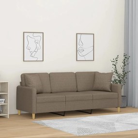 vidaXL Sofá 3 lugares c/ almofadões 180 cm tecido cinza-acastanhado