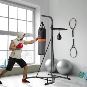 Saco de Boxe Suspenso com Suporte Bola de Velocidade Ajustável em Altura de 167-187cm e Inflador para Treinamento Fitness em Casa Ginásio 115×157×221