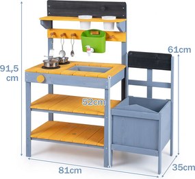Cozinha Infantil de Brincar com Lava-Loiça e Floreira, 81 x 35 x 91,5 cm, Madeira de Abeto, Multicolor