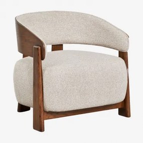 Pack De 2 Poltronas Em Madeira De Carvalho Estofadas Olea Bouclé Bege Creme & Carvalho Escuro Castanho - Sklum
