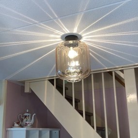 Candeeiro de teto design preto com vidro âmbar - Qara