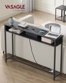 Mesa consola com 2 tomadas e 2 portas USB 25 x 120 x 81,1 cm Preto antracite e cinzento