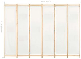 Divisória de quarto com 6 painéis 240x170x4 cm tecido cor creme