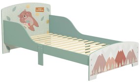 ZONEKIZ Cama para Crianças de Madeira com Barreira de Proteção e Estampados Carga Máx. 40 kg 77x143x60 cm Verde