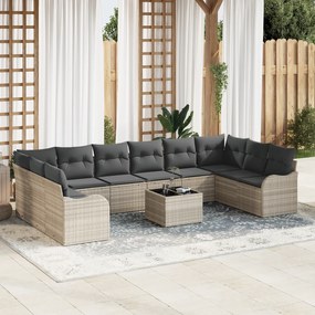 Conjunto de Sofá de Jardim vidaXL 11 Peças com Almofadas Cinza Vime Poliéster