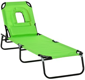 Outsunny Espreguiçadeira Jardim Espreguiçadeira de Praia Dobrável Ajustável 4 Posições Terraço Conforto Almofada 190x56x28 cm Verde | Aosom Portugal