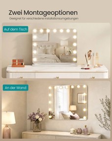 Espelho de maquilhagem 48 x 58 x 5,7 cm estilo Hollywood com 15 LEDs reguláveis Branco 
