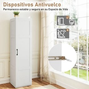 Armário alto de armazenamento 37,5 x 40 x 150 cm com 4 níveis e porta para cozinha ou sala de estar Branco