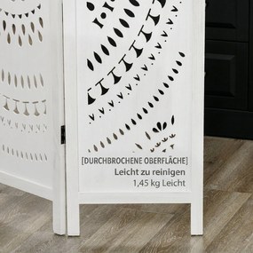 Biombo Dobrável de 3 Painéis de Madeira 120x170 cm Biombo Separador de Ambientes com Padrões Gravados Elegantes Branco