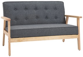 HOMCOM Sofá de 2 Lugares com Encosto e Almofadas Acolchoados Pés de Madeira Antiderrapantes para Sala de estar Dormitório Oficina 114x66x69 cm Cinza