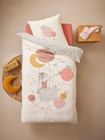 Conjunto capa de edredon + fronha de almofada para criança, com algodão reciclado, Princesa Poesia branco estampado