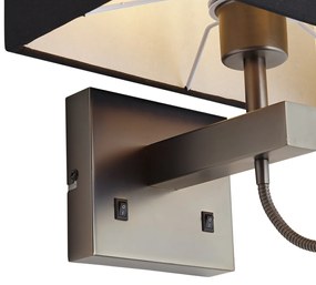 Candeeiro de parede moderno cor de bronze com abajur preto e braço de leitura incluindo LED - Bergamo