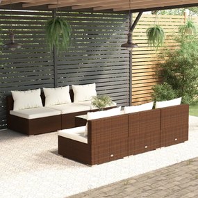 vidaXL 7 pcs conjunto lounge jardim c/ almofadões vime PE castanho