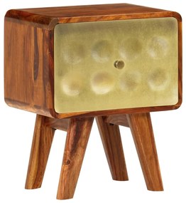 vidaXL Mesa de cabeceira acácia maciça estampa dourada 49x40x30 cm