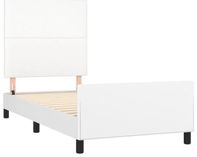 Estrutura de cama c/ cabeceira couro artificial 90x190cm branco