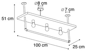 Candeeiro de tecto industrial preto madeira 3-luzes - SHELF Industrial