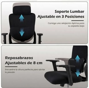 Cadeira ergonómica de escritório com apoio de cabeça ajustável e apoio lombar giratório e reclinável para casa, escritório Preto