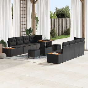 Conjunto de 11 Peças de Sofás de Jardim com Almofadas Pretas de Vime P