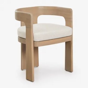 Pack De 4 Cadeiras De Jantar Com Braços Em Madeira De Acácia E Tecido Bouclé Kandroa Marrom Acácia Claro - Sklum