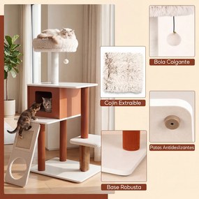 Arranhador para Gatos com Casinha, 77,5 x 29,5 x 51 cm, 4 Níveis, Castanho