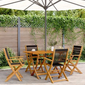vidaXL 5 pcs conj. jantar p/ jardim polipropileno/madeira maciça preto