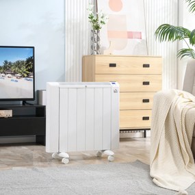 Aquecedor Elétrico 1500W Aquecedor Convector com Ecrã LCD 4 Modos Termostato Temporizador e 4 Rodas para Áreas de 12m² Alumínio 67x31x68cm Branco