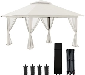 Outsunny Tenda Dobrável Pop-Up 3,9x3,9 m Tenda de Jardim com Altura Ajustável Proteção UV50+ Rede Mosquiteira e Bolsa de Transporte com Rodas Creme | AOSOM Portugal