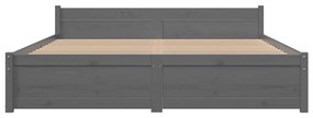 Estrutura de cama casal 135x190 cm madeira maciça cinzento