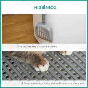 Caixa de Areia para Gatos com Pá Sanita para Animais de Estimação com 2 Portas 44x55x39 cm Branco e Cinza