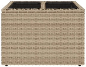 Mesa de jardim com tampo de vidro 55x55x37 cm vime PE bege