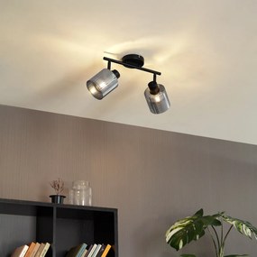 Candeeiro de teto preto com vidro fumê 2 luzes ajustáveis - Laura