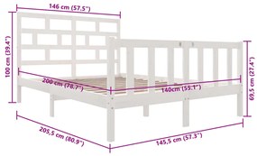 Estrutura de cama 140x200 cm madeira de pinho maciça branco