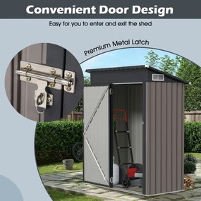 Abrigo para jardim 150 x 88 x 185 cm com telhado inclinado, portas com fechadura, ventilação, cinzento escuro