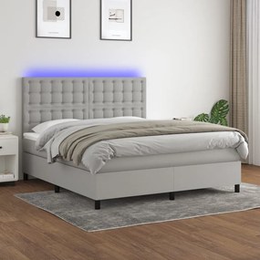 Cama box spring c/ colchão e LED 180x200 cm tecido cinza-claro