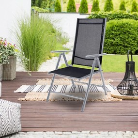 Conjunto de refeição de jardim  Bern 9 peças com 8 cadeiras e 1 mesa em alumínio prateado e vidro fosco