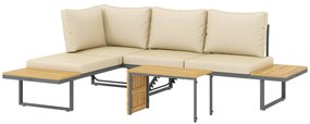 Conjunto de Móveis de Jardim Sofás de Exterior em Forma de L com 2 Sofás de 3 Lugares Assento Ajustável e Mesa Bege e Cinza